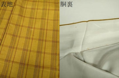 平和屋着物●本場黄八丈　まるまなこ　紬　格子　正絹　逸品　DABD1625ps