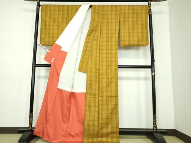 平和屋着物●本場黄八丈　まるまなこ　紬　格子　正絹　逸品　DABD1625ps