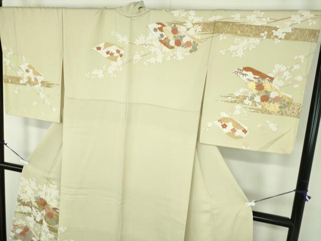 平和屋着物●訪問着　駒刺繍　誰が袖花文　金彩　正絹　逸品　DABD1629ps