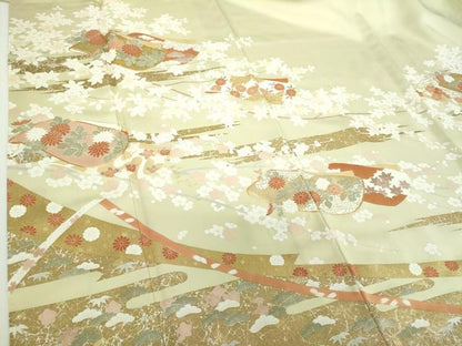 平和屋着物●訪問着　駒刺繍　誰が袖花文　金彩　正絹　逸品　DABD1629ps
