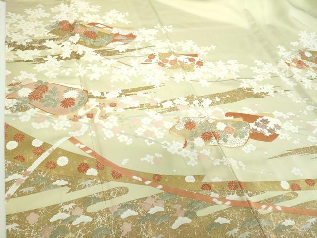 平和屋着物●訪問着　駒刺繍　誰が袖花文　金彩　正絹　逸品　DABD1629ps