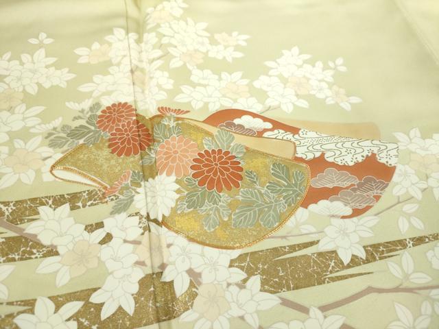 平和屋着物●訪問着　駒刺繍　誰が袖花文　金彩　正絹　逸品　DABD1629ps