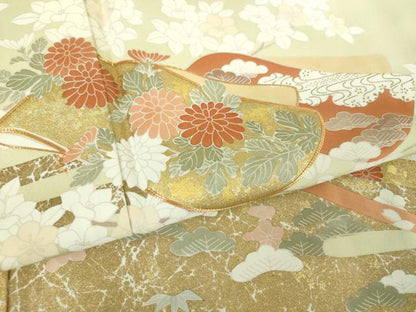 平和屋着物●訪問着　駒刺繍　誰が袖花文　金彩　正絹　逸品　DABD1629ps