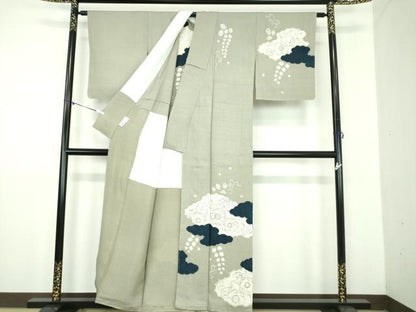 平和屋着物●訪問着　背抜き仕立て　紬地　絞り　手描き　辻が花　正絹　逸品　未使用　DABD1630ps