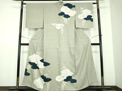 平和屋着物●訪問着　背抜き仕立て　紬地　絞り　手描き　辻が花　正絹　逸品　未使用　DABD1630ps