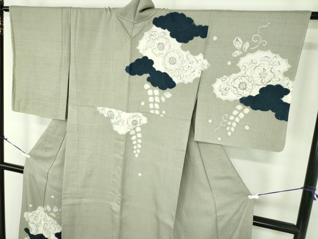平和屋着物●訪問着　背抜き仕立て　紬地　絞り　手描き　辻が花　正絹　逸品　未使用　DABD1630ps