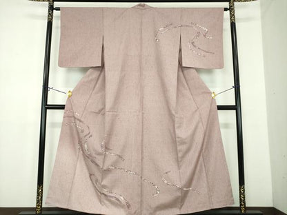 平和屋着物●訪問着　背抜き仕立て　ぜんまい紬　ろうけつ染め　霞文　正絹　逸品　DABD1631ps