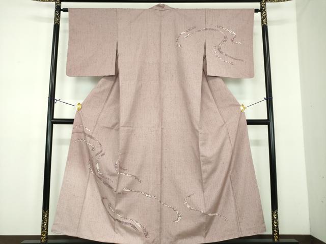 平和屋着物●訪問着　背抜き仕立て　ぜんまい紬　ろうけつ染め　霞文　正絹　逸品　DABD1631ps