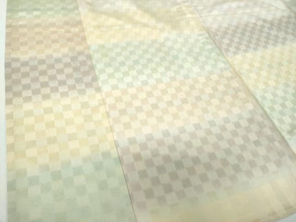 平和屋着物▽訪問着 単衣 お召地 市松文様 ロング丈 正絹 逸品 DABD1633ps