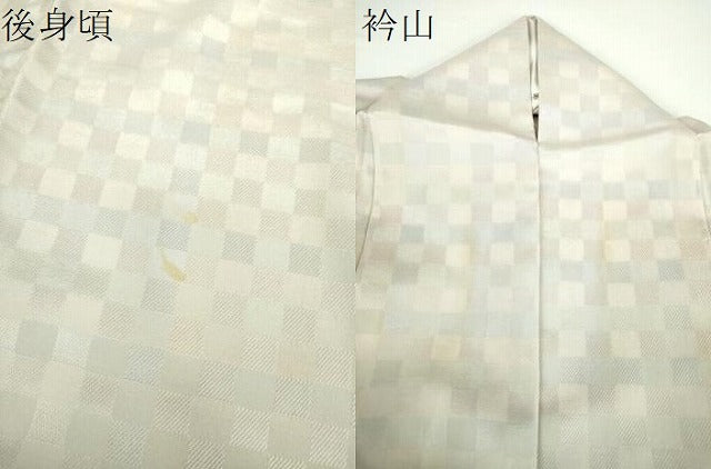 平和屋着物▽訪問着 単衣 お召地 市松文様 ロング丈 正絹 逸品 DABD1633ps