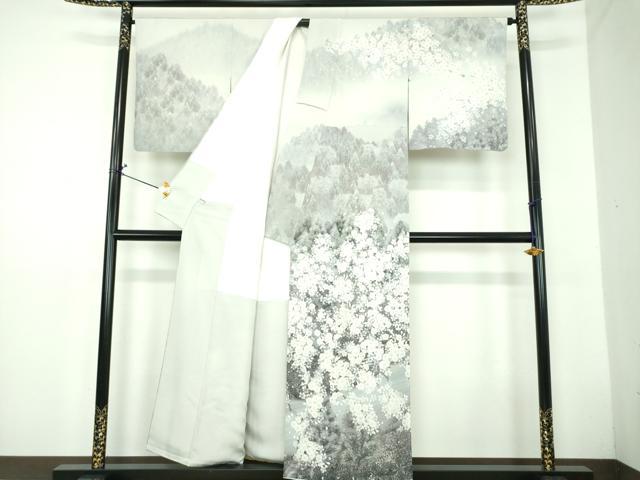 平和屋着物●訪問着　渡橋樹林風景　枝垂れ桜　暈し染め　正絹　逸品　DABD1635ps
