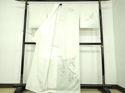 平和屋着物●訪問着　総刺繍　枝垂れ花　暈し染め　金糸　正絹　逸品　DABD1637ps