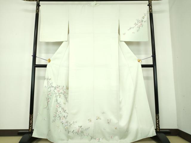 平和屋着物●訪問着　総刺繍　枝垂れ花　暈し染め　金糸　正絹　逸品　DABD1637ps