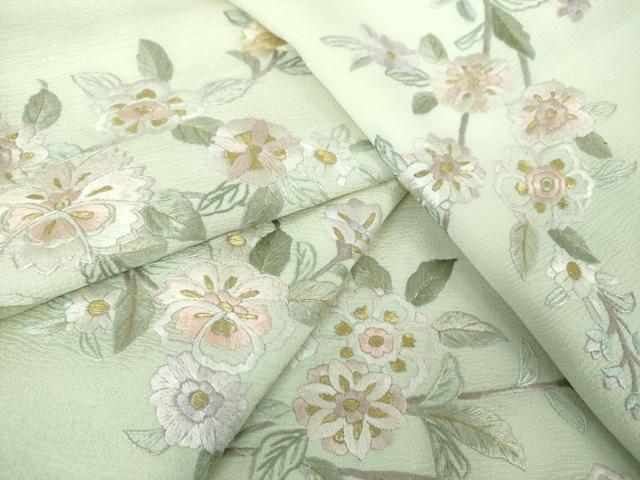 平和屋着物●訪問着　総刺繍　枝垂れ花　暈し染め　金糸　正絹　逸品　DABD1637ps