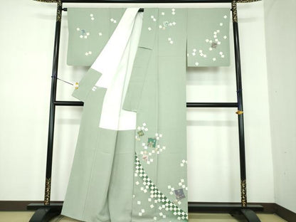 平和屋着物●きもの志麻　岩下志麻ブランド　訪問着　刺繍　色紙重ね花文　暈し染め　金彩　京都きもの友禅扱い　正絹　逸品　DABD1638ps