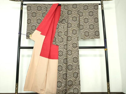 平和屋着物●アンティーク　大正ロマン　本場大島紬　割り込み絣　花菱文　正絹　逸品　DABD1641ps