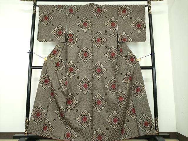 平和屋着物●本場大島紬　龍郷絣　花菱文　正絹　逸品　DABD1644ps