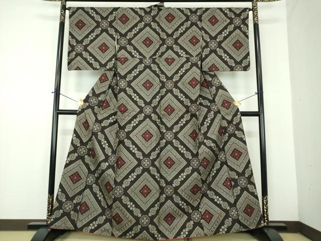 平和屋着物●本場大島紬　龍郷絣　花菱文　正絹　逸品　DABD1645ps