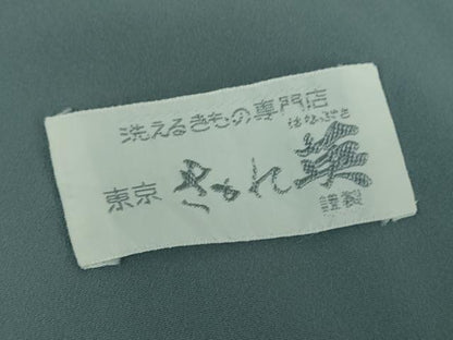 平和屋着物●洗える最高級着物　＜英＞はなぶさ謹製　本藍　型絵染　小紋　更紗花文　逸品　DABD1660ps