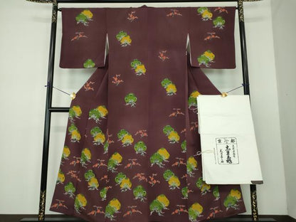 平和屋着物●銀座　志ま亀　訪問着　老松　枝梅　たとう紙付き　正絹　逸品　DABD1664ps
