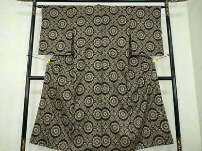 平和屋着物●アンティーク　大正ロマン　本場大島紬　龍郷絣　花菱文　正絹　逸品　DABD1667ps