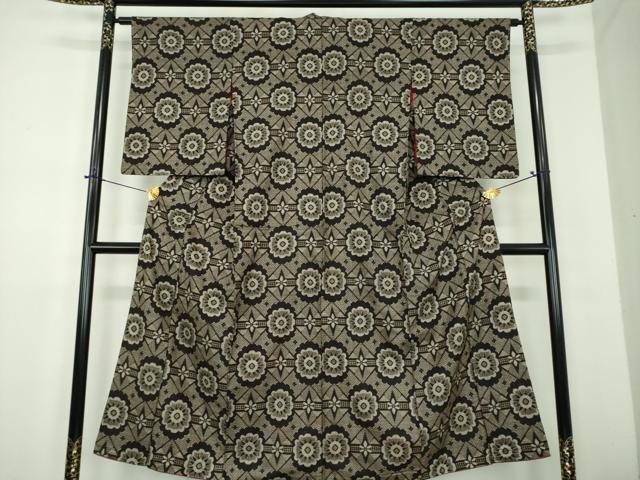 平和屋着物●アンティーク　大正ロマン　本場大島紬　龍郷絣　花菱文　正絹　逸品　DABD1667ps