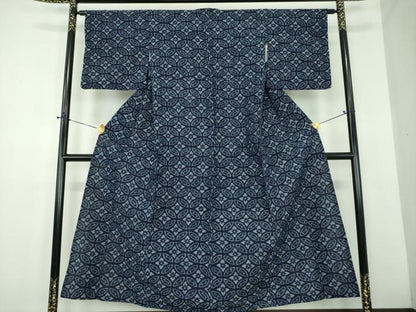 平和屋着物●久留米絣　単衣　七宝花文　綿　逸品　DABD1672ps