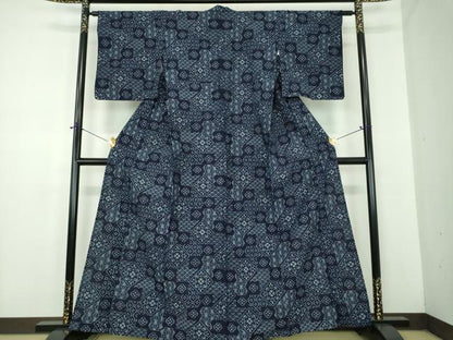 平和屋着物●久留米絣　単衣　花菱文　綿　逸品　DABD1673ps