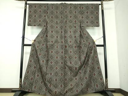 平和屋着物●本場大島紬　龍郷絣　花菱文　正絹　逸品　DABD1678ps