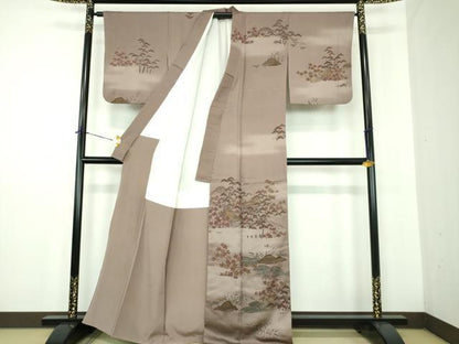 平和屋着物●訪問着　刺繍　渡橋風景花文　暈し染め　金彩　正絹　逸品　DABD1684ps