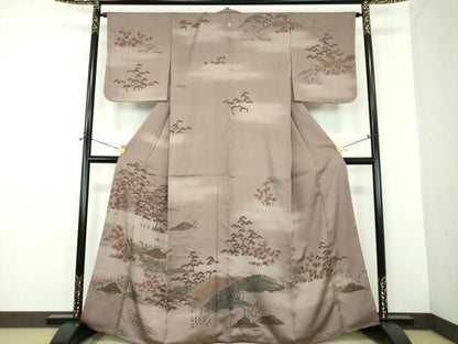 平和屋着物●訪問着　刺繍　渡橋風景花文　暈し染め　金彩　正絹　逸品　DABD1684ps