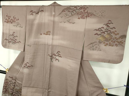 平和屋着物●訪問着　刺繍　渡橋風景花文　暈し染め　金彩　正絹　逸品　DABD1684ps