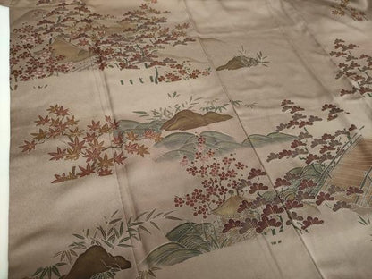 平和屋着物●訪問着　刺繍　渡橋風景花文　暈し染め　金彩　正絹　逸品　DABD1684ps
