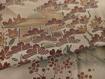 平和屋着物●訪問着　刺繍　渡橋風景花文　暈し染め　金彩　正絹　逸品　DABD1684ps