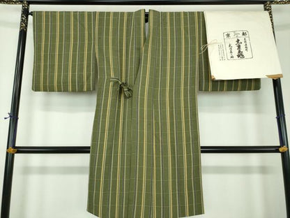 平和屋着物●銀座　志ま亀　道中着　ロング丈　格子　たとう紙付き　正絹　逸品　DABD1689ps