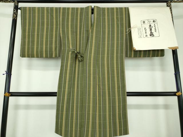 平和屋着物●銀座　志ま亀　道中着　ロング丈　格子　たとう紙付き　正絹　逸品　DABD1689ps