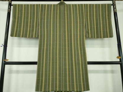 平和屋着物●銀座　志ま亀　道中着　ロング丈　格子　たとう紙付き　正絹　逸品　DABD1689ps