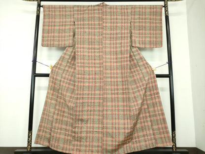 平和屋着物●ざざんざ織　伊兵衛織　単衣　格子　正絹　逸品　DABD1692ps