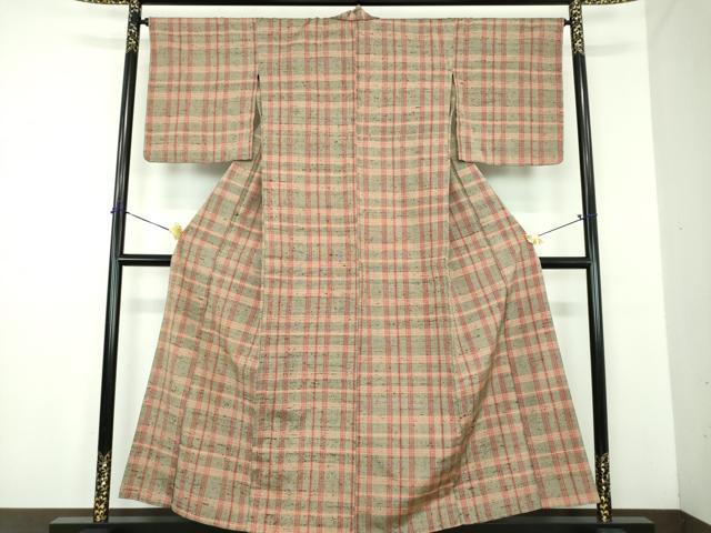平和屋着物●ざざんざ織　伊兵衛織　単衣　格子　正絹　逸品　DABD1692ps