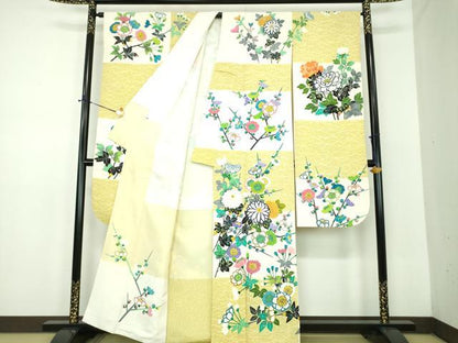 平和屋着物●極上　人間国宝　羽田登喜男　TOKIOetTOKI　振袖　市松枝花文　上代98万　反端付き　正絹　逸品　DABD1693ps