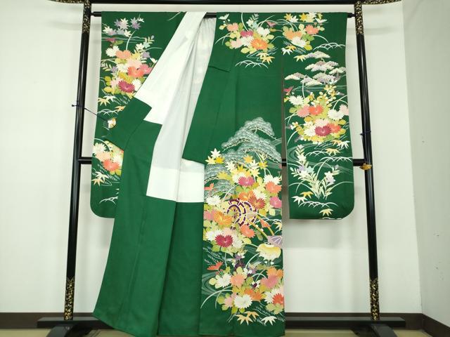 平和屋着物●創業460年・千總　振袖　駒刺繍　流水花車文　金彩　正絹　逸品　DABD1694ps
