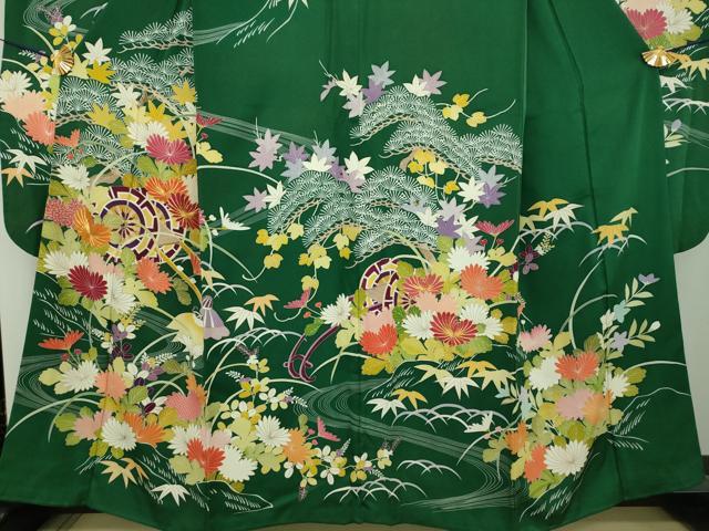 平和屋着物●創業460年・千總　振袖　駒刺繍　流水花車文　金彩　正絹　逸品　DABD1694ps