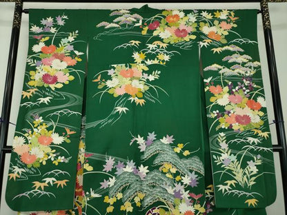 平和屋着物●創業460年・千總　振袖　駒刺繍　流水花車文　金彩　正絹　逸品　DABD1694ps