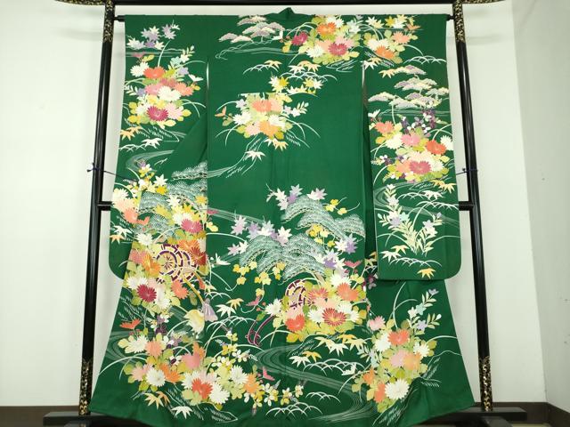 平和屋着物●創業460年・千總　振袖　駒刺繍　流水花車文　金彩　正絹　逸品　DABD1694ps