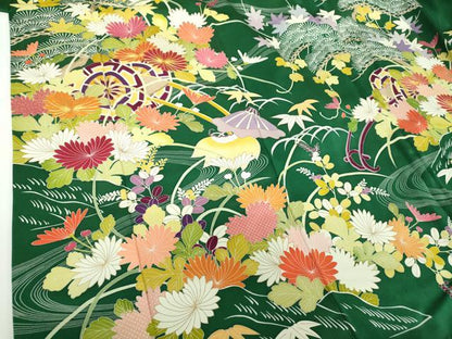平和屋着物●創業460年・千總　振袖　駒刺繍　流水花車文　金彩　正絹　逸品　DABD1694ps