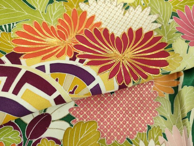 平和屋着物●創業460年・千總　振袖　駒刺繍　流水花車文　金彩　正絹　逸品　DABD1694ps