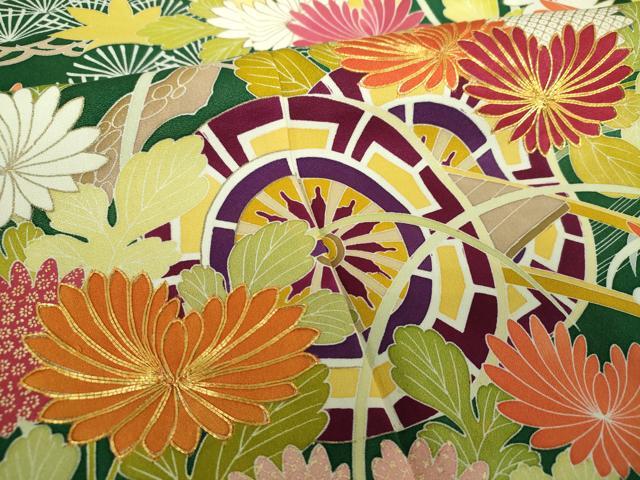 平和屋着物●創業460年・千總　振袖　駒刺繍　流水花車文　金彩　正絹　逸品　DABD1694ps