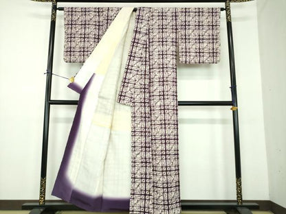 平和屋着物●岩手の匠　草紫堂　南部絞り　紫根染　格子　綿　逸品　DABD1695ps