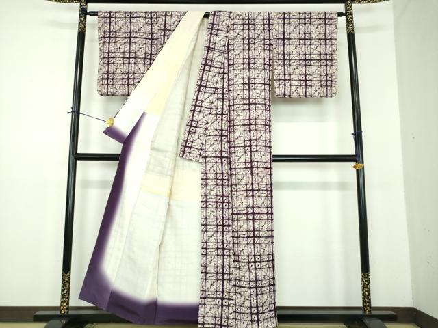 平和屋着物●岩手の匠　草紫堂　南部絞り　紫根染　格子　綿　逸品　DABD1695ps