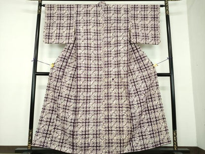 平和屋着物●岩手の匠　草紫堂　南部絞り　紫根染　格子　綿　逸品　DABD1695ps